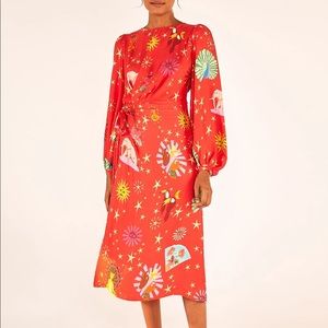 FARM Rio EUC Lotus Star Front Twist Midi Dress, worn once!